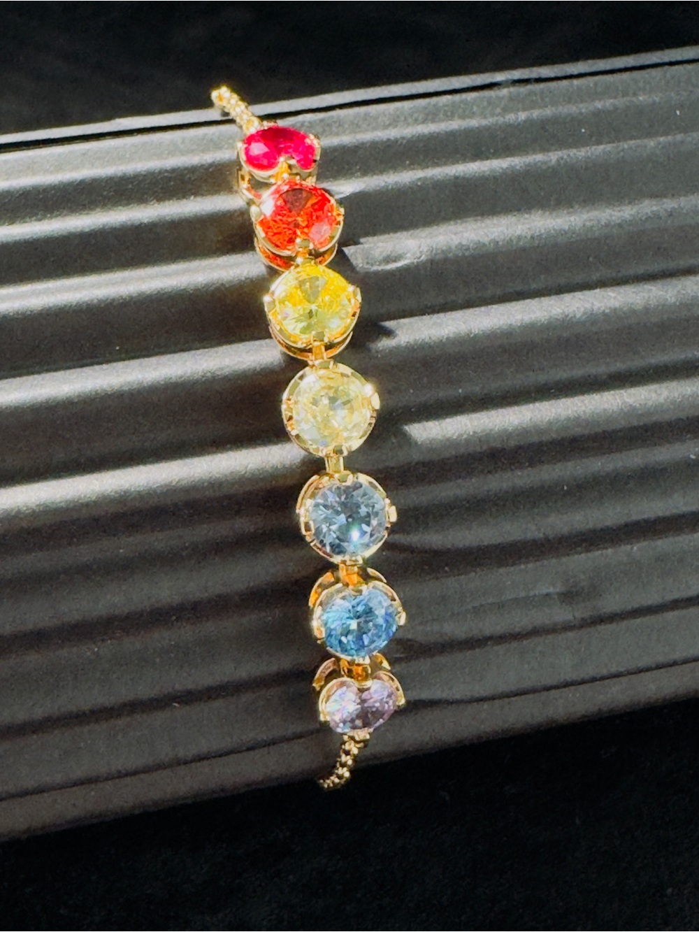 Gold-Plated Multi-Gem Rainbow Bracelet - Elegant Women’s Jewelry - Picture 3 of 4